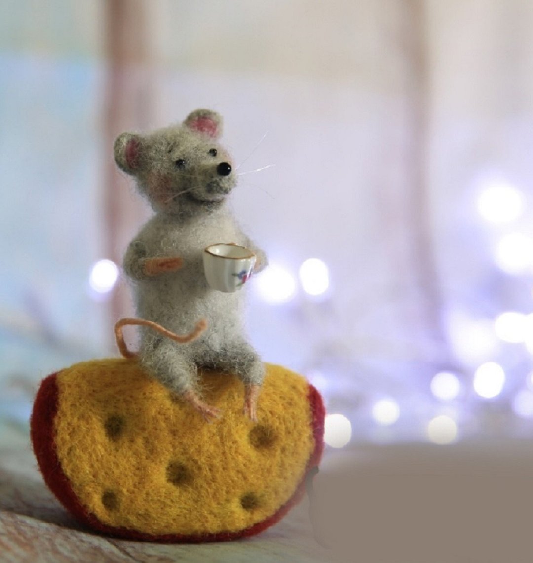 Digital Download - PDF | Needle Felting Animal tutorial | Mouse and cheese - 编织/刺绣/羊毛毡/裁缝 - 羊毛 银色