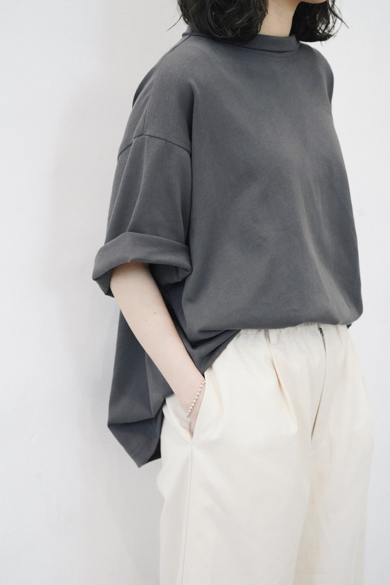 反领棉质上衣-灰色 - 女装上衣 - 棉．麻 灰色