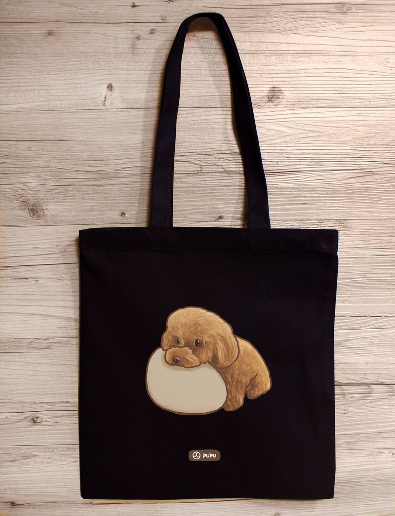 红贵宾-趴着---黑色肩背帆布包-台湾制棉麻布-提袋-苍蝇星球 - 侧背包/斜挎包 - 棉．麻 