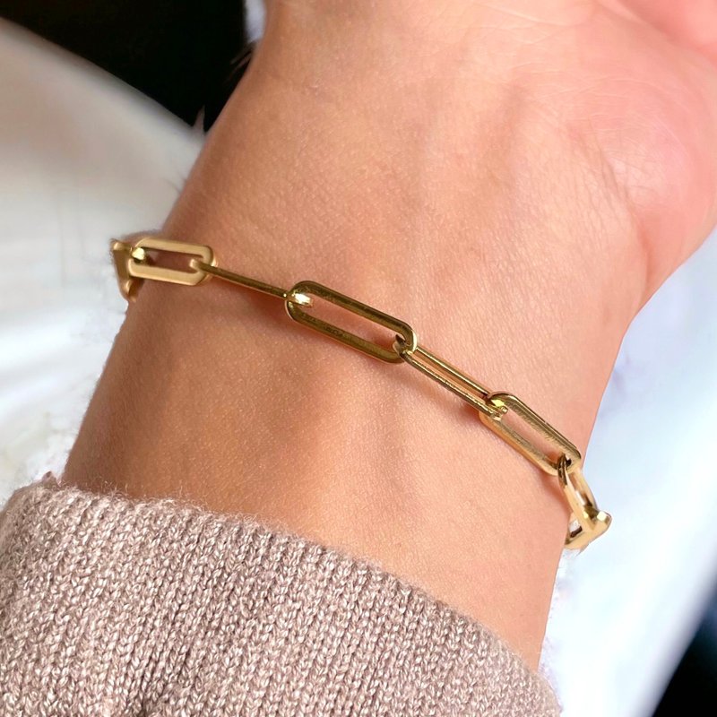 友善金属过敏者 长时间配戴 OK 男女通用 椭圆链条手链 316L 医疗级不锈钢 防过敏 手链 男女皆宜 - 手链/手环 - 不锈钢 金色