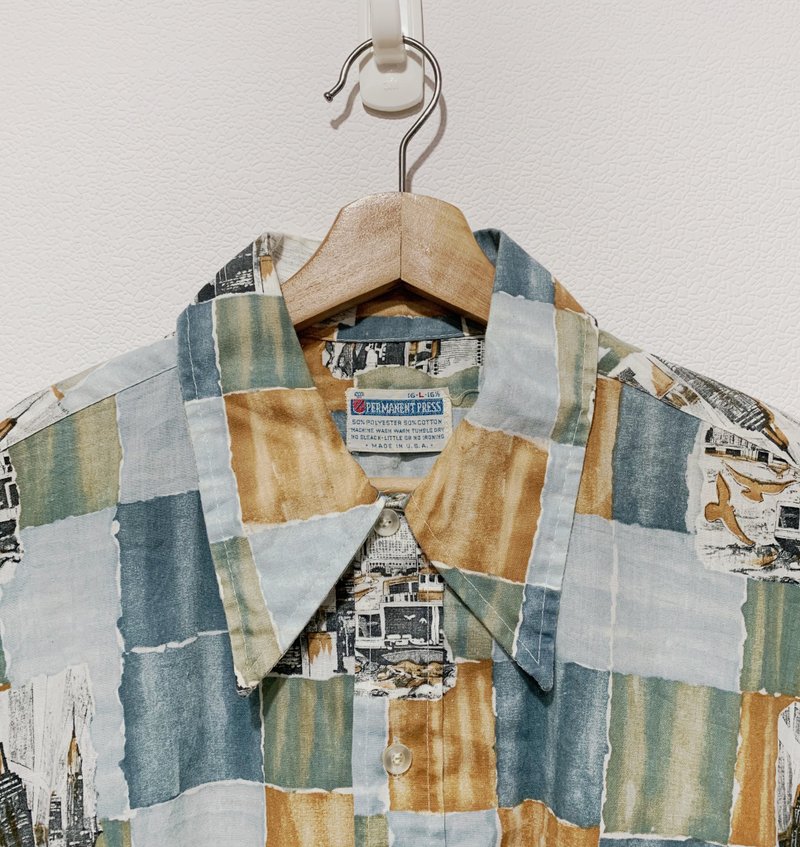 美国制 蓝色格子纽约风 古着衬衫 - 男装衬衫 - 棉．麻 蓝色