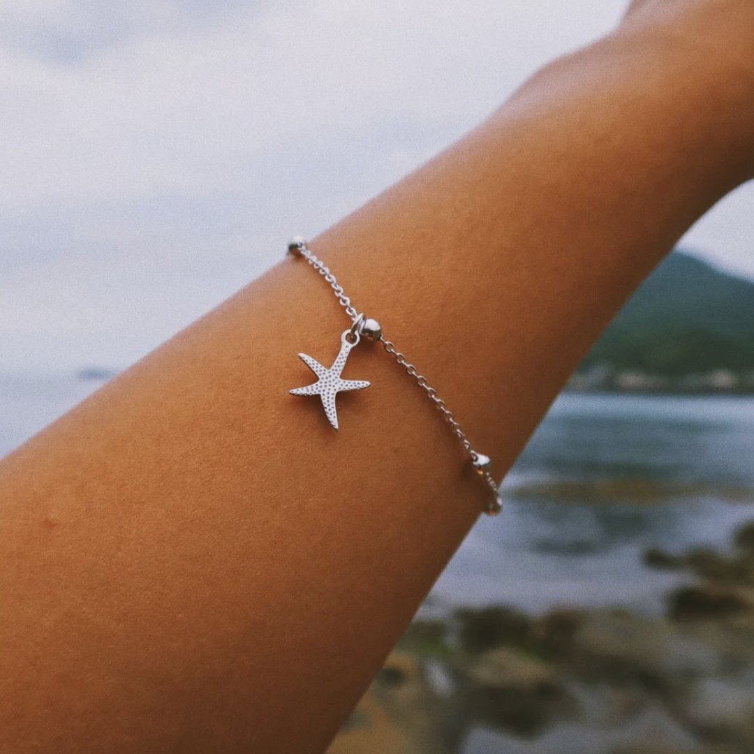 贝壳恋上海星纯银手链SEASHELL LOVES STARFISH - 手链/手环 - 纯银 银色