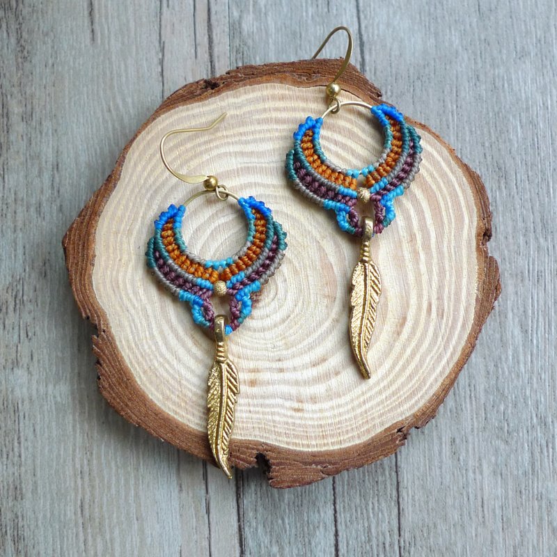 Misssheep-A45-波希米亚风 民族风南美蜡线编织黄铜耳环 (可转耳夹) - 耳环/耳夹 - 其他材质 