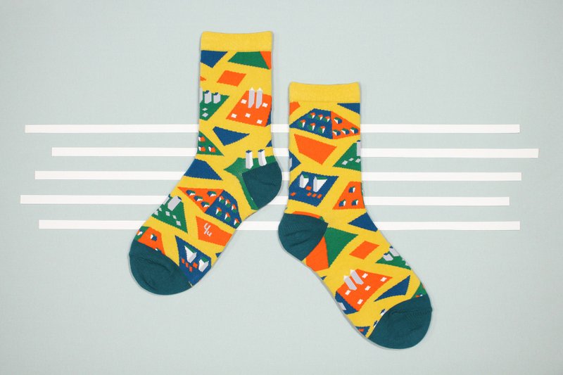 屋顶 棉质中筒袜 - 袜子 -  姜黄 - 袜子 - 棉．麻 黄色