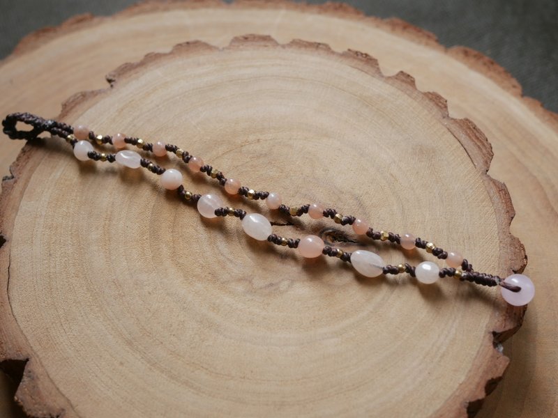 ~森蔓系列~粉东菱玉 l 橙月光石 l 蜡线l 手环  l 订制款 D13 - 手链/手环 - 水晶 粉红色