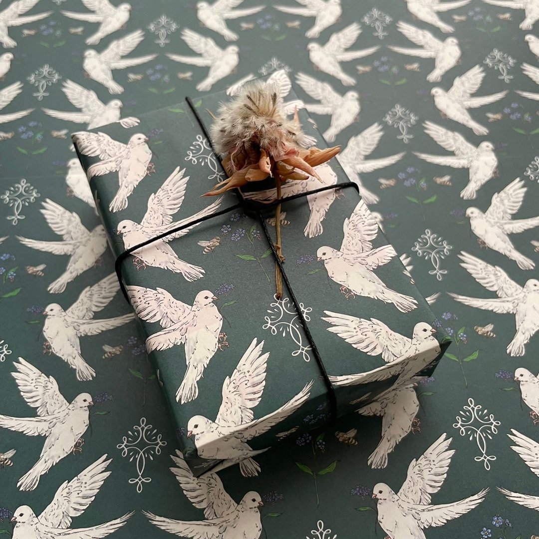 Forget-me-not and white pigeon wrapping paper - 包装材料 - 纸 绿色
