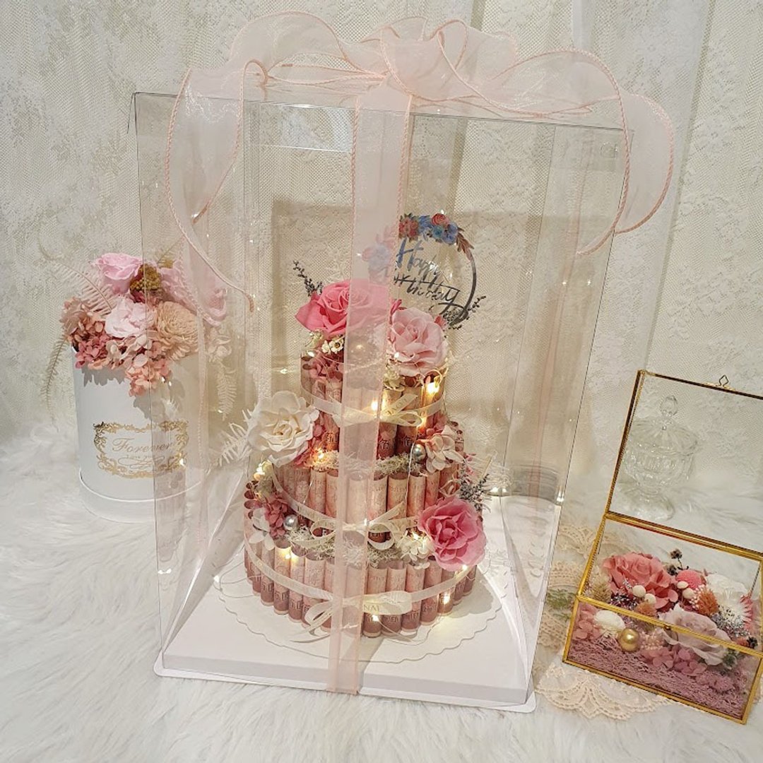 有钱花三层永生花蛋糕礼盒 可代写卡片 干燥花 永生花 钞票蛋糕 - 干燥花/捧花 - 植物．花 