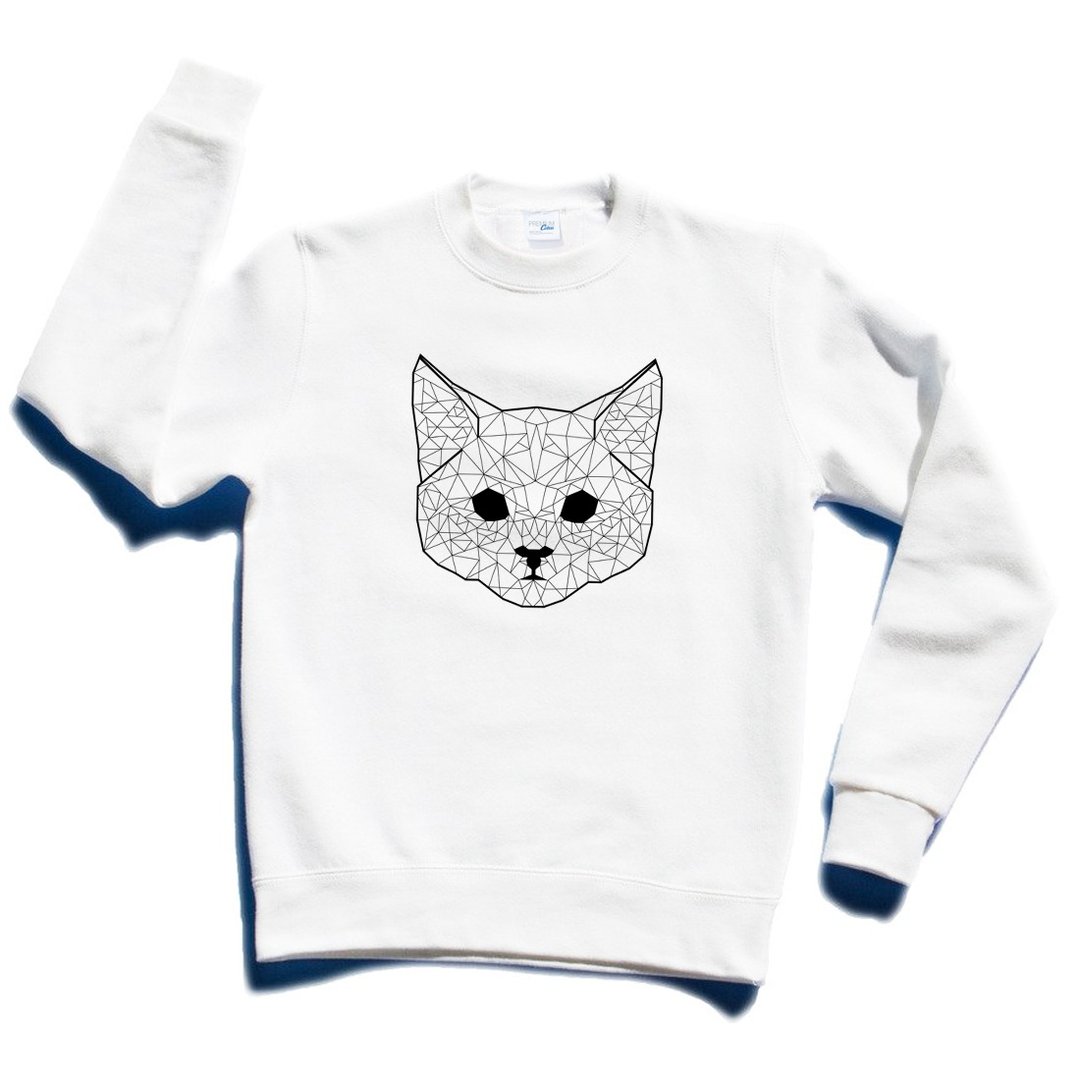 Geometric Cat #2 大学T 刷毛 中性版 白色 几何 猫 宇宙 设计 自创 品牌 银河系 时髦 圆 三角形 - 女装上衣 - 棉 