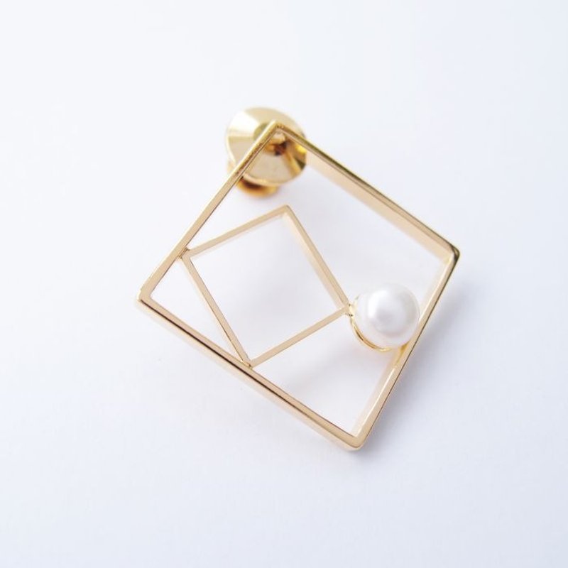 几何风景13  金属珍珠胸针 - 胸针 - 其他金属 金色