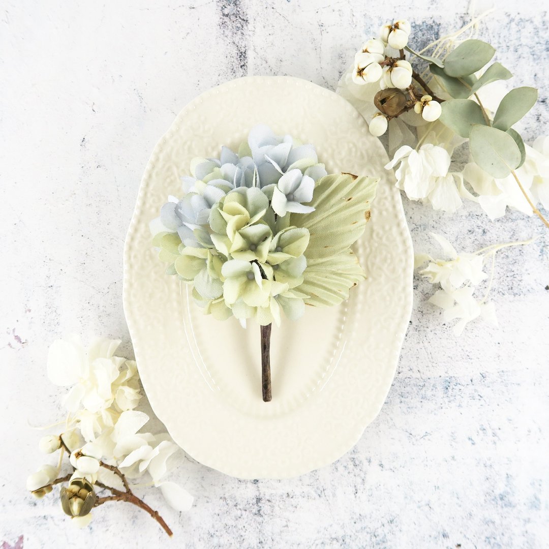 Corsage. | Corsage | Hydrangea,01. Annabelle. | Green and Blue. - 胸花/手腕花 - 棉 绿色