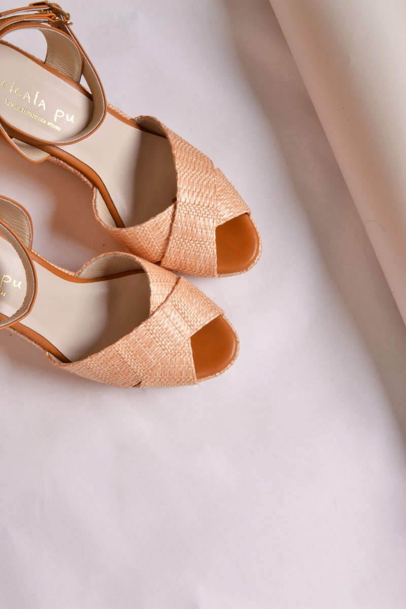 90123 楔型高跟凉鞋 米编织 - 男女凉鞋 - 真皮 