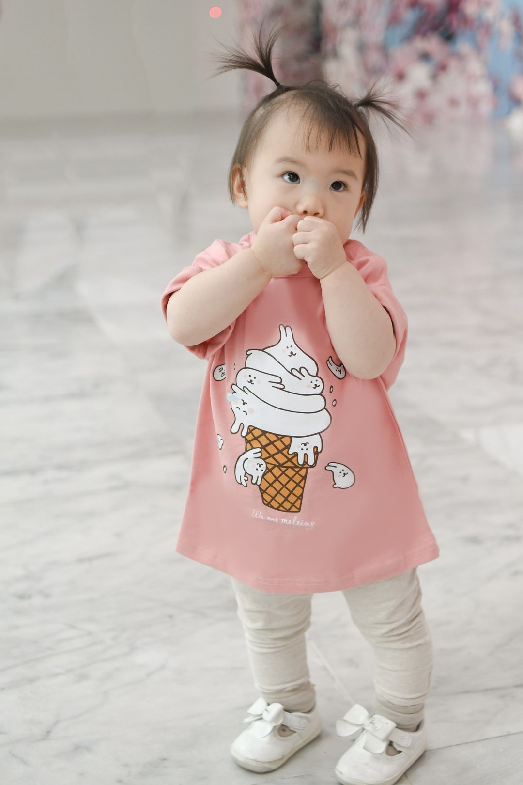 Kid-麻糬兔冰淇淋小孩 T-shirt (粉色) - 童装上衣 - 棉 粉红色