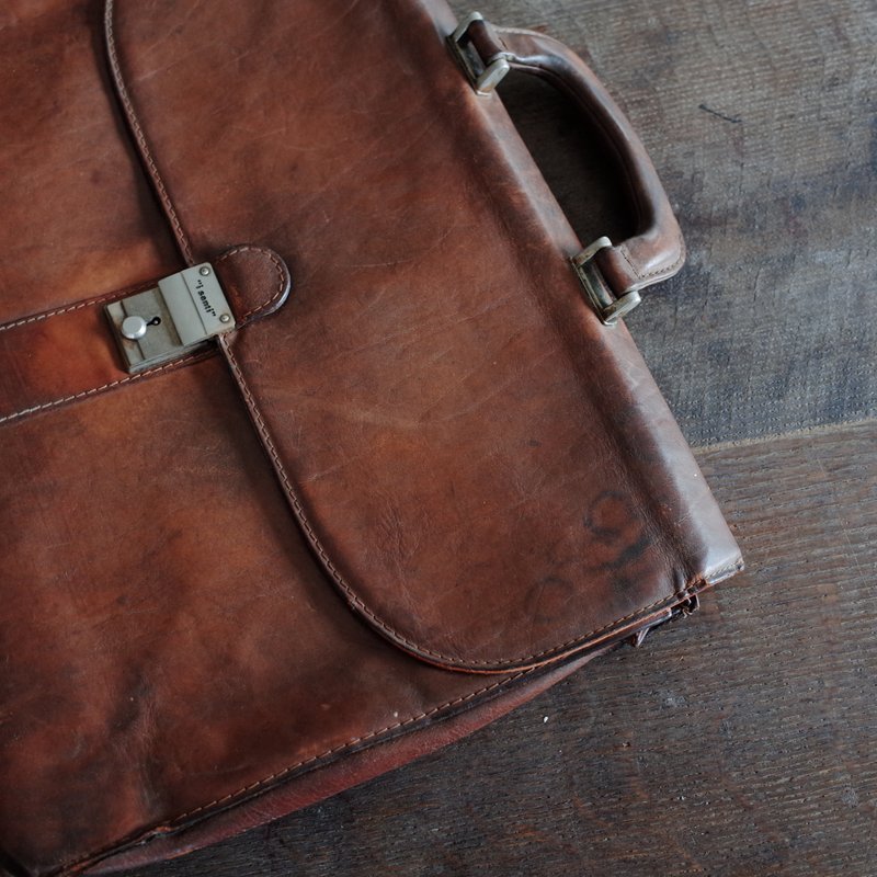 i santi""棕色//植鞣革//牛皮//经典//手提//公文包//古董老件 - 公文包/医生包 - 真皮 咖啡色