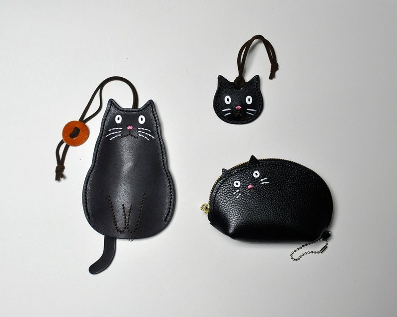 BLACK CATS Goody Bag - 钥匙链/钥匙包 - 真皮 黑色