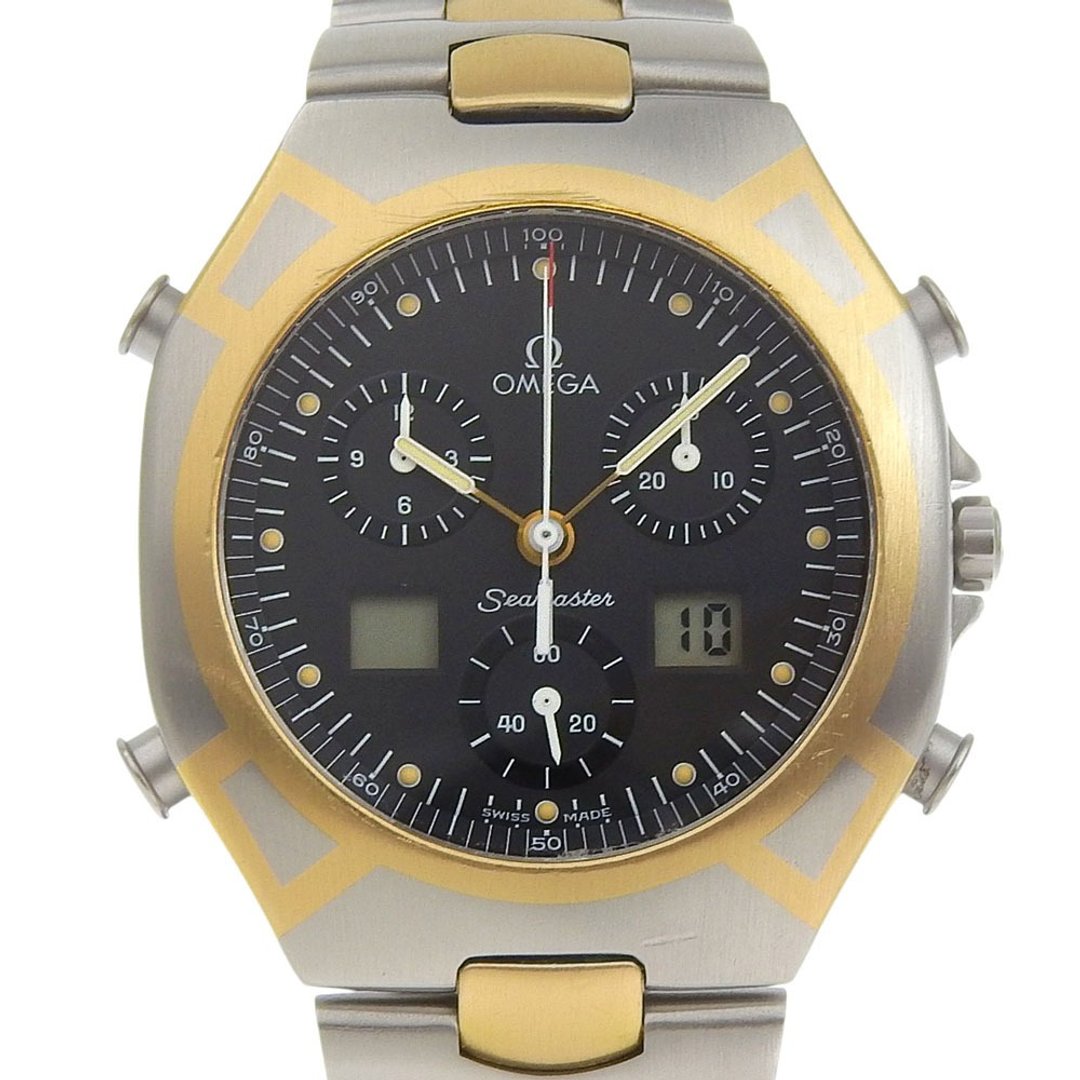【日本直送】欧米茄 OMEGA 海马极地系列 腕表 数位类比 Cal.1670 2493.50 钛金属×黄金 石英 计时码表 黑面盘【二手】 - 女表 - 其他金属 黑色