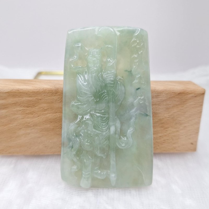 冰晴水飘花关圣帝君关公吊坠牌件 | 天然缅甸玉A货翡翠 - 项链 - 玉石 