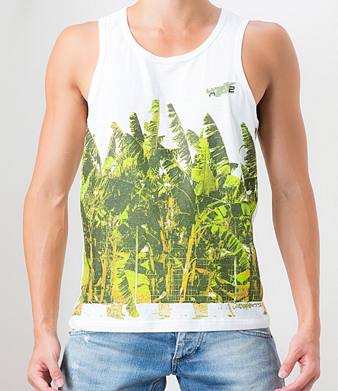 纯棉印花背心-BANANA TREE/白           UNDERNEXT2 夏.缤纷 - 男装背心 - 棉．麻 白色