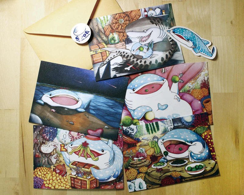 豆腐鲨点点 spot whale shark 明信片组合包 故事画面5入 - 卡片/明信片 - 纸 