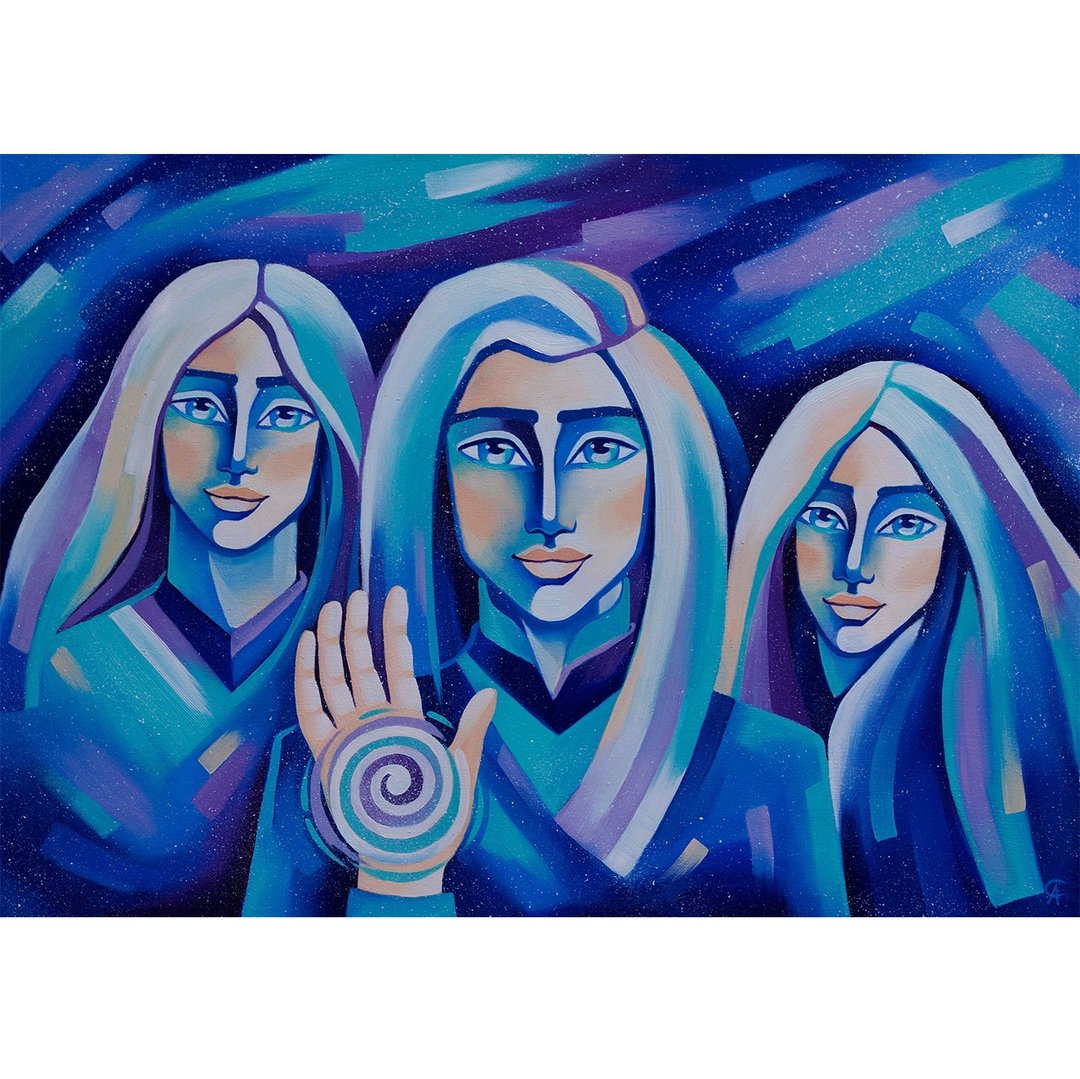 Pleiadians 绘画 外星人艺术品 精神墙艺术 太空装饰品 - 海报/装饰画/版画 - 其他材质 蓝色
