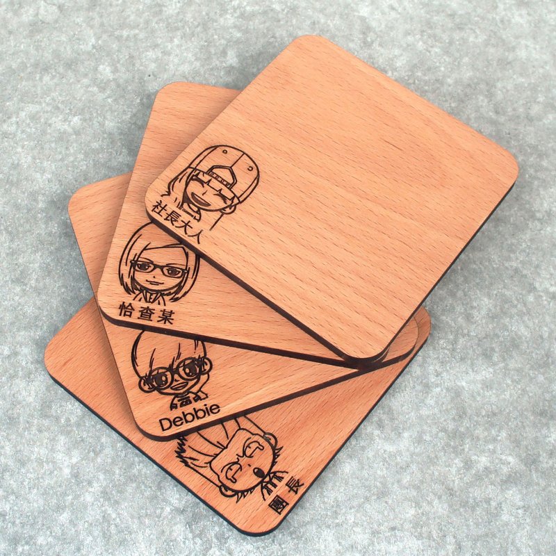 定制化人像杯垫/生日礼物/情人礼物/实木杯垫/交换礼物/毕业礼物 - 杯垫 - 木头 卡其色