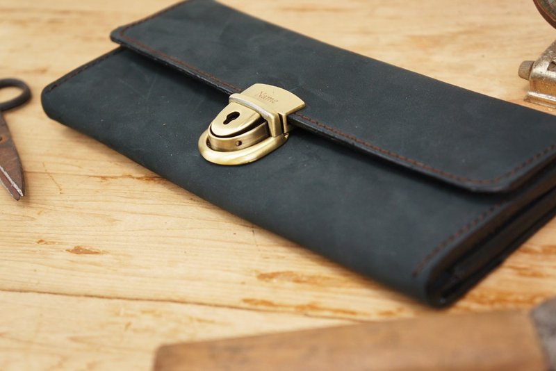 Unsimple顶级五金扣多卡长夹（五金扣定制化刻字） - 皮夹/钱包 - 真皮 蓝色