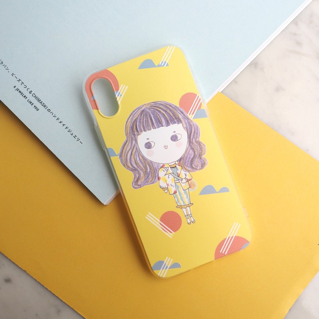 柠檬黄几何图形包子小姐可客制浮雕质感手机壳iPhone 8 XS 全包壳 - 手机壳/手机套 - 塑料 黄色