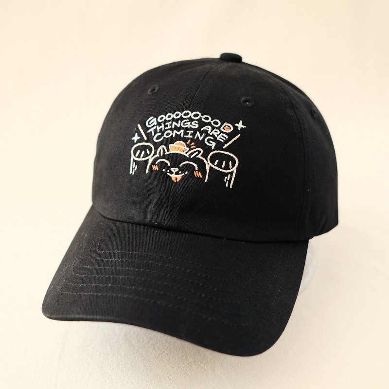 猫岛日常刺绣老帽 / Good things are coming - 帽子 - 棉．麻 黑色