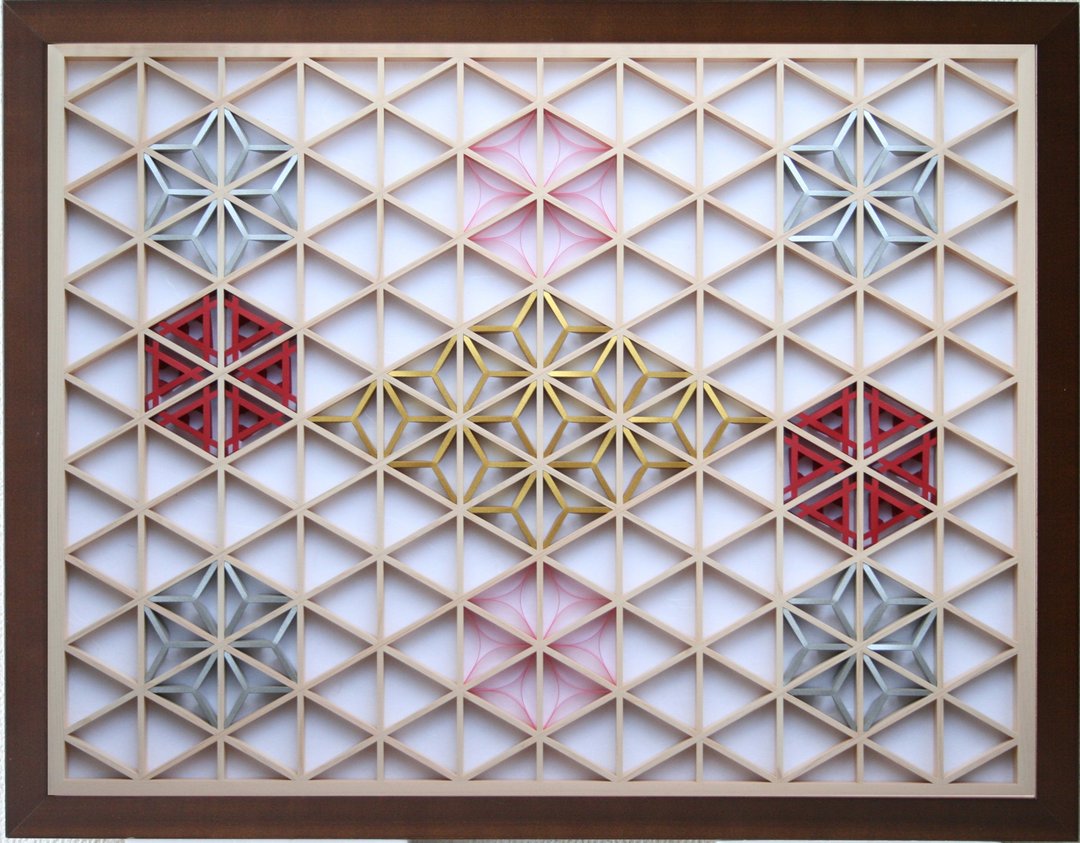 Kumiko color colored leaves [Gold and silver hemp leaf leaflets 3 colors No. 1 with cloisonne] - 墙贴/壁贴 - 木头 白色