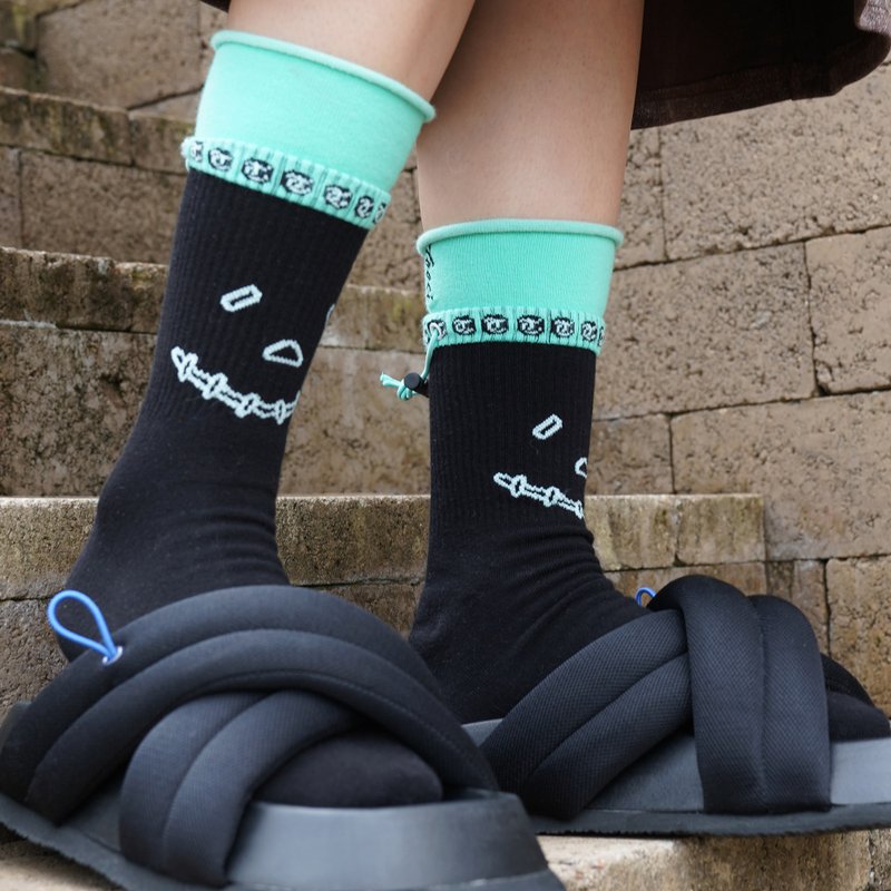 抽绳 中筒袜 - 袜子 - 棉．麻 黑色