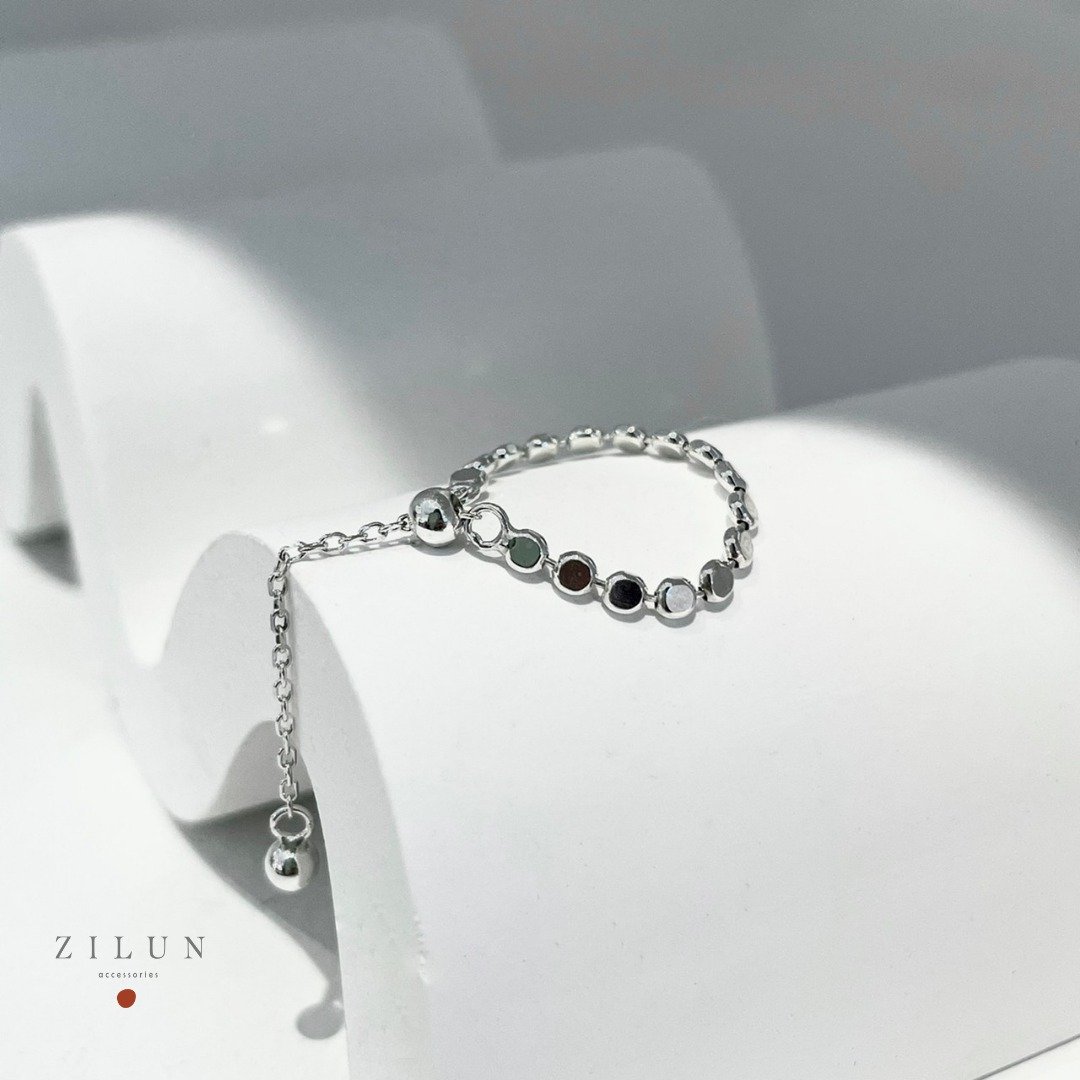 │简约│雪点 • 扁珠 • 可调式链戒 • 纯银戒指 • 925silver - 戒指 - 纯银 