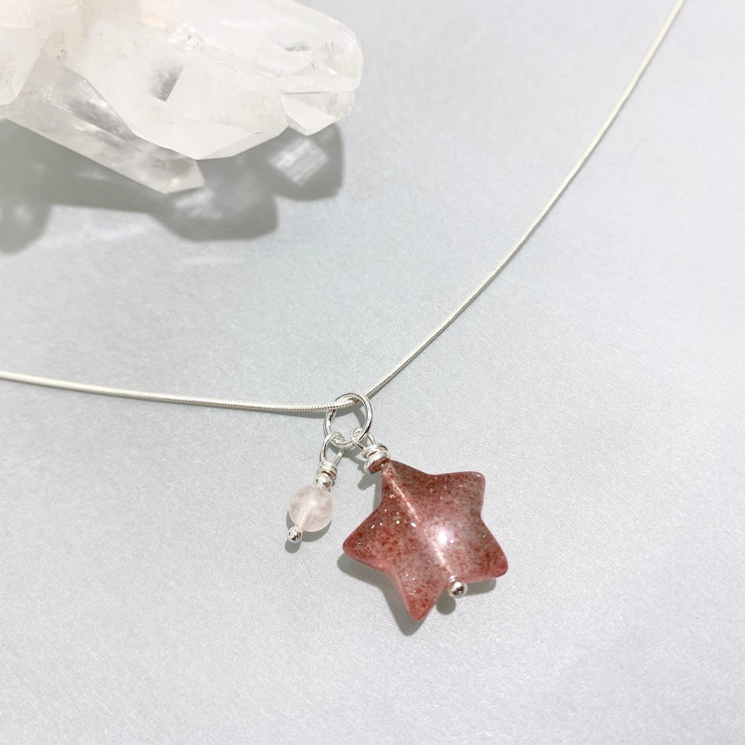 Ops strawberry Quartz  silver necklace - 草莓晶/星星/纯银 - 项链 - 珍珠 粉红色