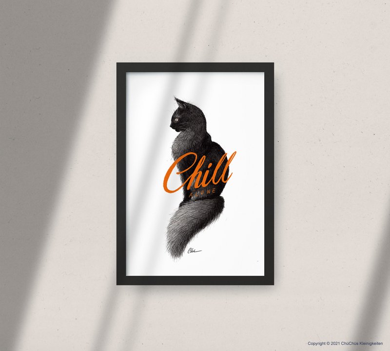 Chill Alone Cat 复制画/印刷画 by 丘丘 - 海报/装饰画/版画 - 纸 白色
