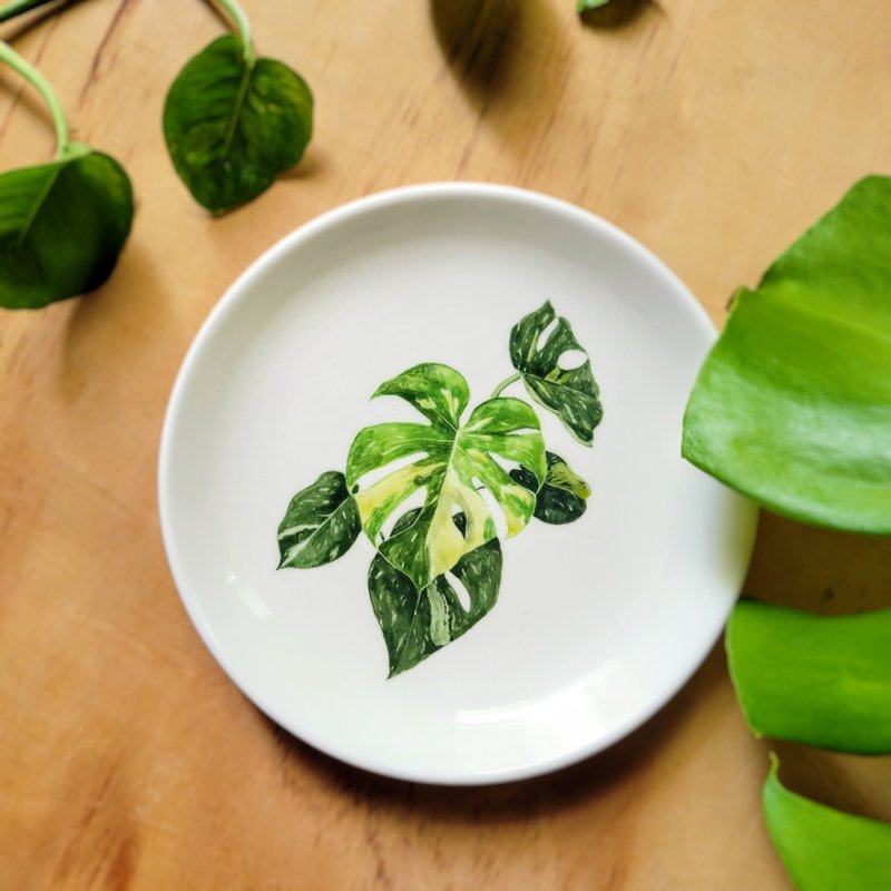 观叶植物 手绘盘 6寸 - 盘子/餐盘/盘架 - 瓷 