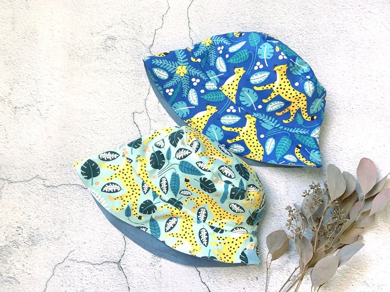 爱的豹豹 有机棉手作双面渔夫帽 - 婴儿帽/发带 - 棉．麻 蓝色