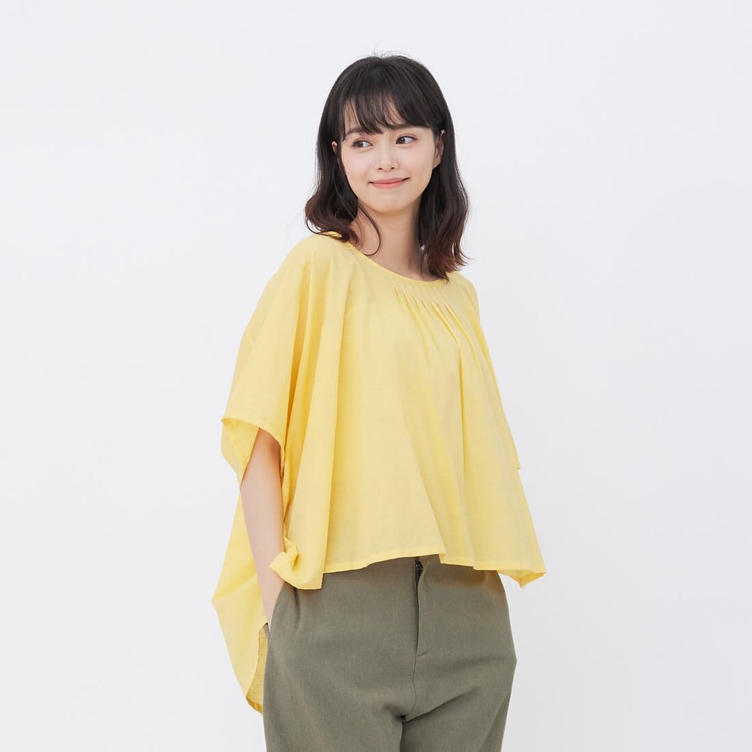 Blanche天絲棉麻圓領上衣/蛋黃 - 女装上衣 - 棉 黄色