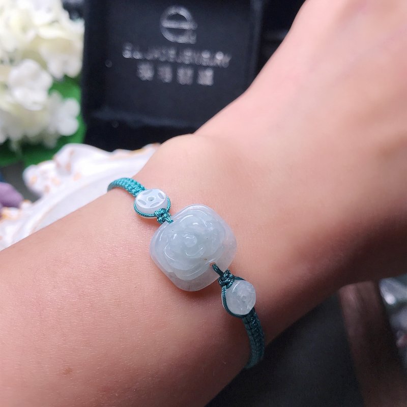冰糯种翡翠花编织手链 | 天然缅甸玉翡翠A货 | 送礼 - 手链/手环 - 玉石 白色