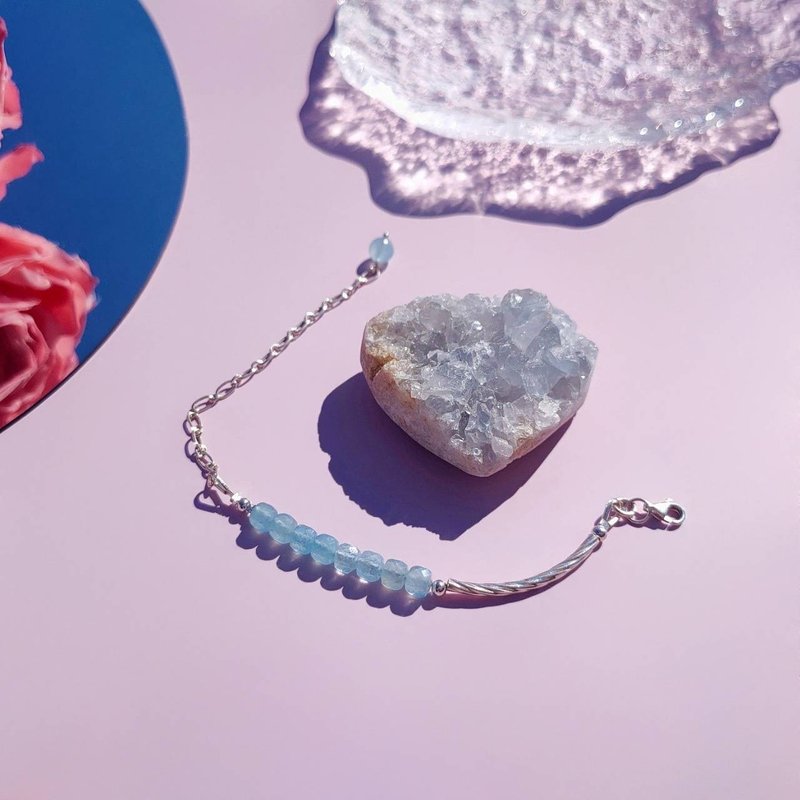 若水。海水蓝宝 S925纯银 时髦水晶手链 - 手链/手环 - 水晶 蓝色