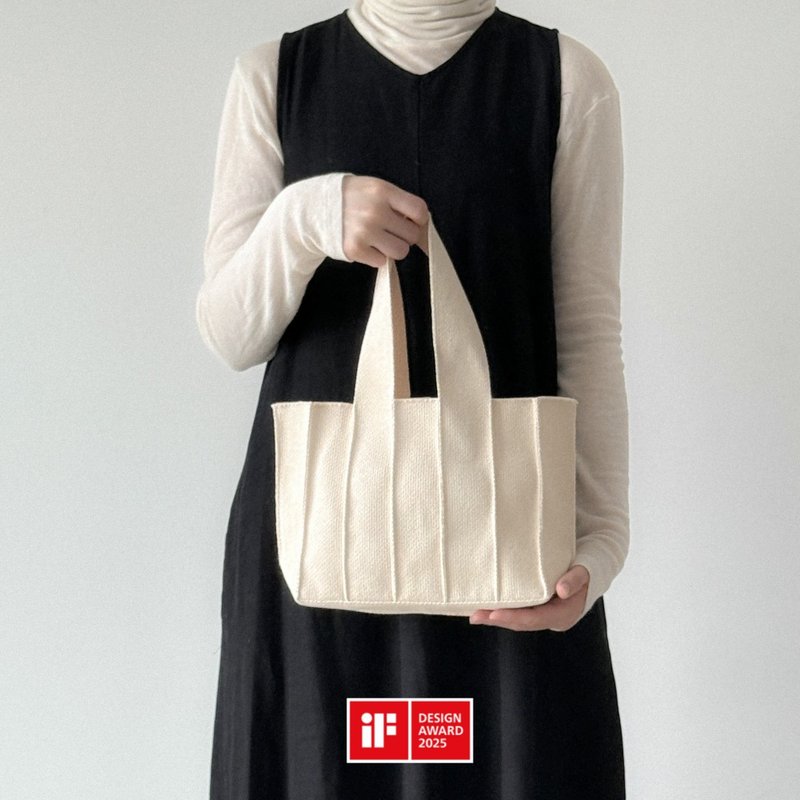 织纹可翻面托特包 M _燕麦白 (共4色) - 手提包/手提袋 - 棉．麻 