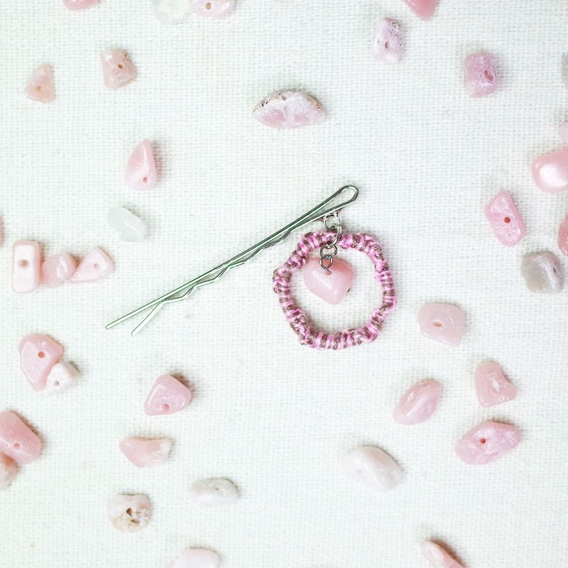 手编一字夹 麻花樱 粉红蛋白石 - 发饰 - 绣线 粉红色