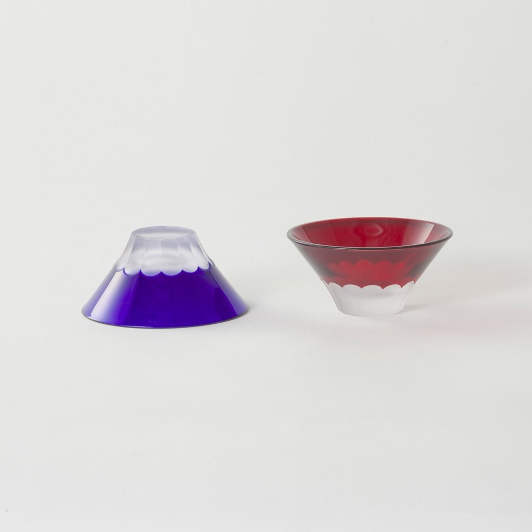 富士山、赤富士 清酒杯 猪口杯 玻璃杯-两件组 - 酒杯/酒器 - 玻璃 
