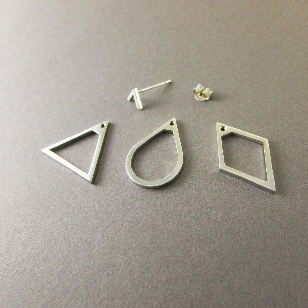 geometric earring_几何耳环 925银 限量 一组三个 - 耳环/耳夹 - 银 银色