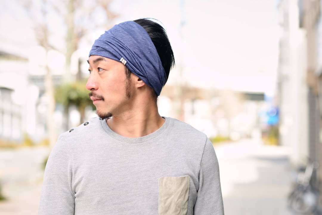 日本制 CHARM 100%亚麻 3WAY 多功能麻花头带 - 帽子 - 亚麻 蓝色