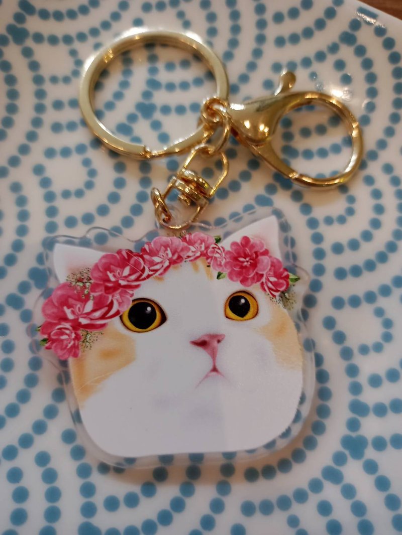 3猫小铺 双面猫咪图案 压克力吊饰 钥匙圈-花圈猫 - 吊饰 - 塑料 