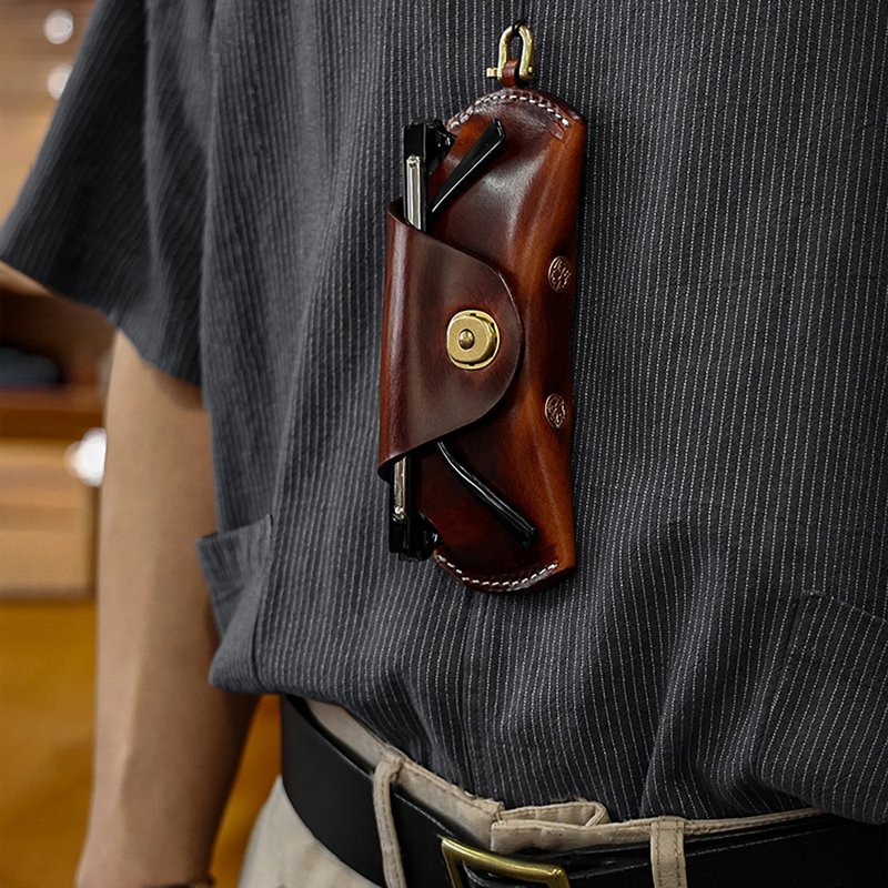 植鞣牛皮眼鏡盒 美式復古便攜掛脖 真皮太陽鏡墨鏡收納盒 禮物 - 眼镜盒/眼镜布 - 真皮 