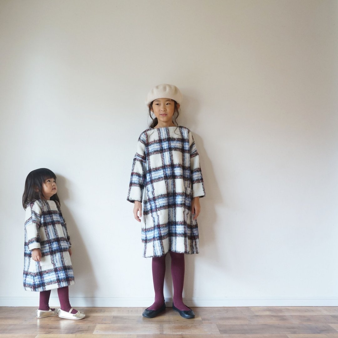 Check shaggy one-piece kids 2(100cm~)size - 亲子装 - 羊毛 咖啡色