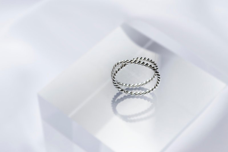双圈麻花戒 - 戒指 - 纯银 银色