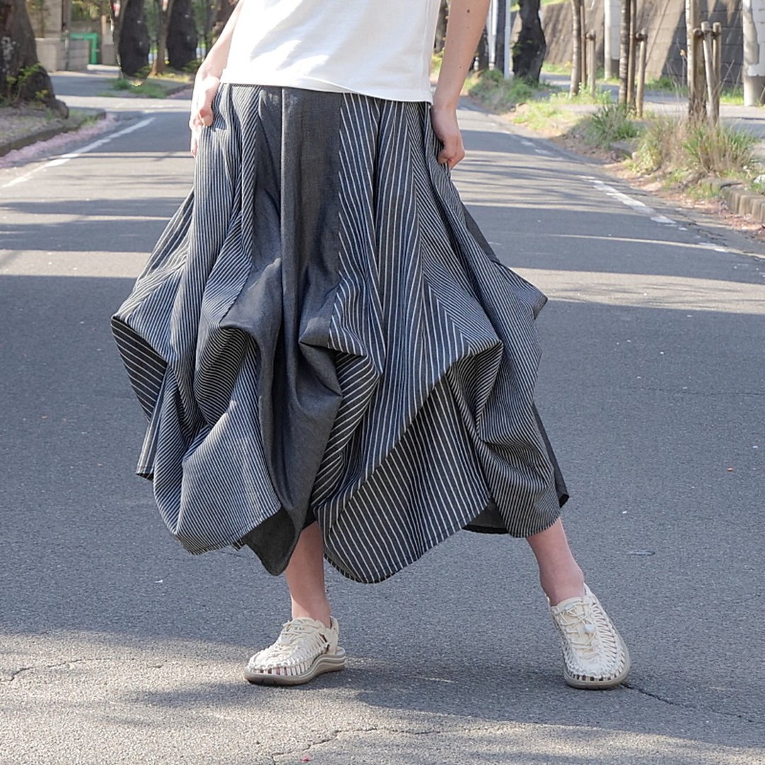 销售突破 1500 件・享受多样轮廓・随心变奏裙・MultiStripe・黑色・d-sk509 - 裙子 - 棉 灰色