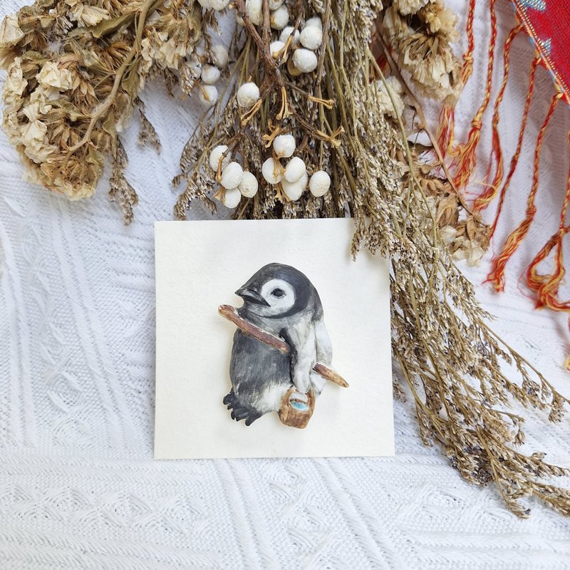 纯手工 企鹅宝宝 瓷 胸针 别针 日本贵和KIWA 安全别针 - 胸针 - 瓷 