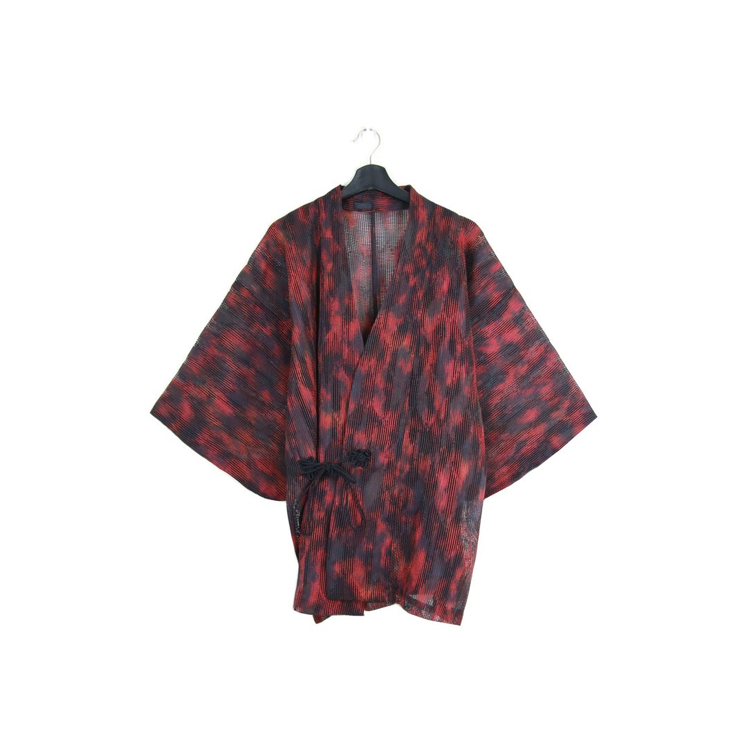 Back to Green::日本带回和服 羽织 透肤 红色笔触 //男女皆可穿// vintage kimono (KI-52) - 女装休闲/机能外套 - 棉 