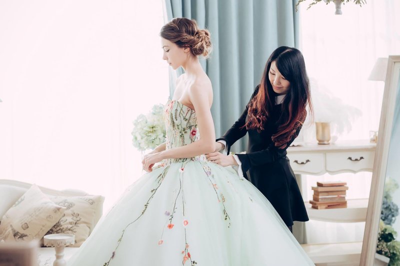 立体藤蔓雕花马甲雕塑华丽梦幻婚纱 苹果绿 - 晚装/礼服 - 丝．绢 